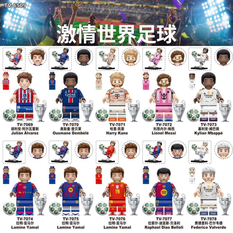 TV TV6509 TV TV7069 TV TV7070 TV TV7071 TV TV7072 TV TV7073 TV TV7074 TV TV7075 TV TV7076 TV TV7077 TV TV7078 Xếp hình lắp ráp ghép mô hình Mô hình ngôi sao bóng đá 10 loại