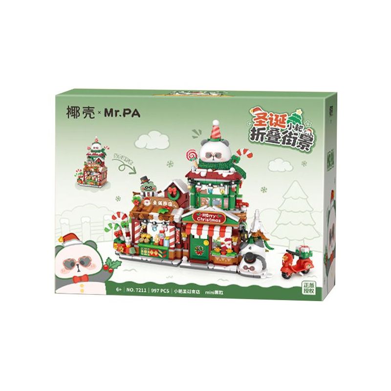 coconut shell 7211 Xếp hình lắp ráp ghép mô hình Mr.PA Little Rake Cửa hàng Giáng sinh Folding Street View