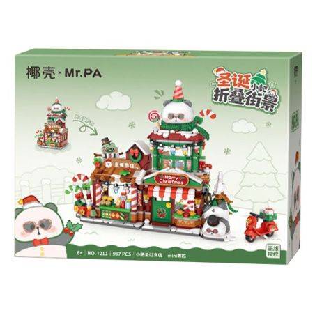 coconut shell 7211 Xếp hình lắp ráp ghép mô hình Mr.PA Little Rake Cửa hàng Giáng sinh Folding Street View