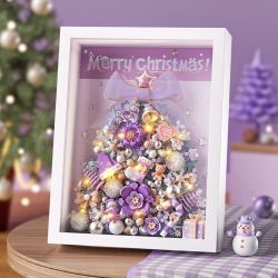 coconut shell 1963 Xếp hình lắp ráp ghép mô hình Khung ảnh cây thông Noel màu tím lãng mạn