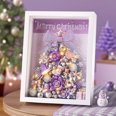 coconut shell 1963 Xếp hình lắp ráp ghép mô hình Khung ảnh cây thông Noel màu tím lãng mạn