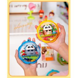 Femibox S5437 Panda Moment Xếp hình lắp ráp ghép mô hình Khoảnh khắc chữa bệnh của Panda Nam châm tủ lạnh Panda 4 loại