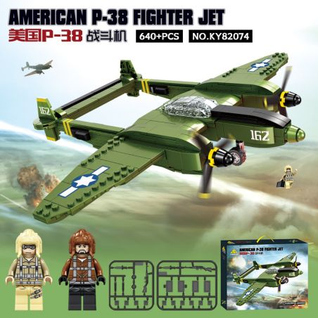 KAZI GBL BOZHI KY82074 American P-38 Fighter Jet Xếp hình lắp ráp ghép mô hình Máy bay chiến đấu P-38 của Mỹ
