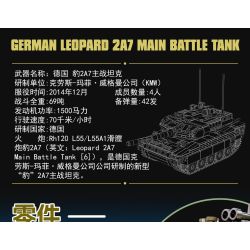 KAZI GBL BOZHI KY82076 German Leopard 2A7 Main Battle Tank Xếp hình lắp ráp ghép mô hình Xe tăng chiến đấu chủ lực Leopard 2A7 của Đức