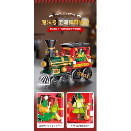 JAKI JK5160 Xếp hình lắp ráp ghép mô hình Chuyến tàu Giáng sinh đầy màu sắc: Đầu máy ma thuật thị trấn Giáng sinh