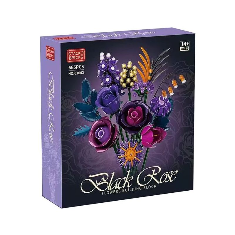 STACK 01002 HOA HỒNG TÍM THÌ THẦM BÓ ĐEN bộ đồ chơi xếp lắp ráp ghép mô hình Creator BLACK ROSE Sáng Tạo 665 khối