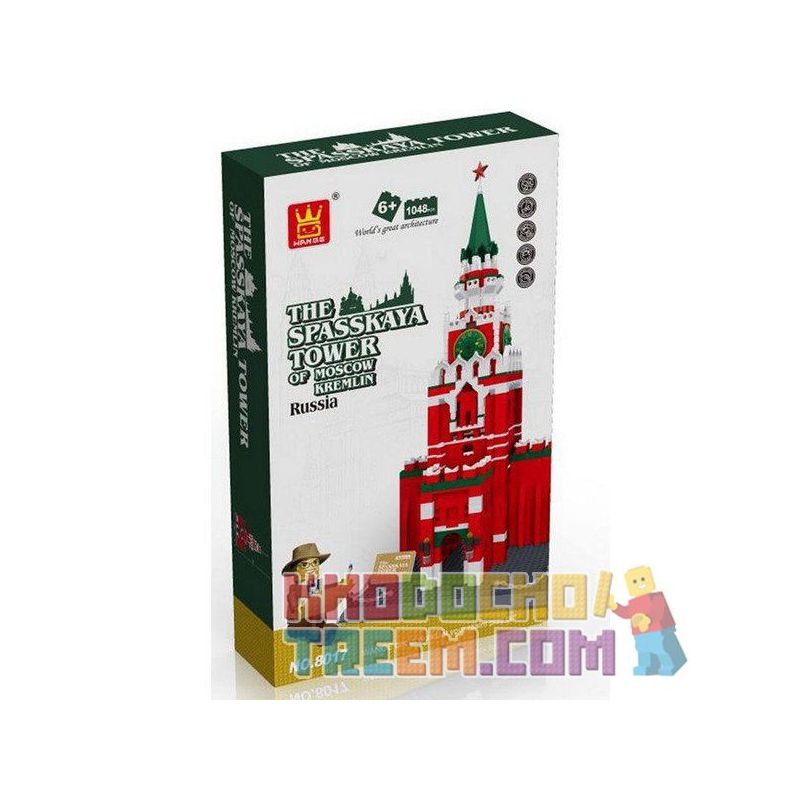 WANGE DR.LUCK 8017 5219 non  THÁP CHUÔNG SPASSKAYA bộ đồ chơi xếp lắp ráp ghép mô hình Mini Modular THE SPASSKAYA TOWER OF MOSCOW KREMLIN Đường Phố Thu Nhỏ 1048 khối