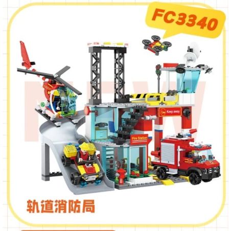 FORANGE FC3340 3340 TRẠM CỨU HỎA QUỸ ĐẠO bộ đồ chơi xếp lắp ráp ghép mô hình City Thành Phố 651 khối