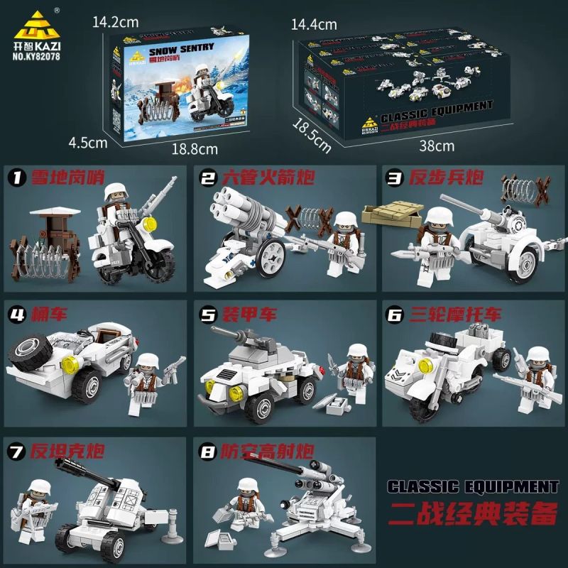 Kazi KY82078 82078 8 LOẠI TRANG BỊ CỔ ĐIỂN THỜI THẾ CHIẾN II bộ đồ chơi xếp lắp ráp ghép mô hình Military Army Quân Sự Bộ Đội