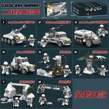 Kazi KY82079 82079 8 LOẠI TRANG BỊ CỔ ĐIỂN THỜI THẾ CHIẾN II bộ đồ chơi xếp lắp ráp ghép mô hình Military Army Quân Sự Bộ Đội