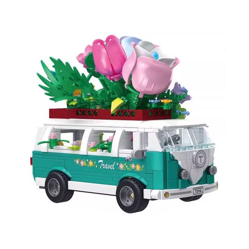 GAOMISI T2116 2116 XE BUÝT HOA bộ đồ chơi xếp lắp ráp ghép mô hình City FLOWER BUS Thành Phố 948 khối