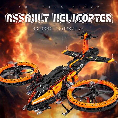 GOQI GQ-3069 3069 GQ3069 TRỰC THĂNG TẤN CÔNG bộ đồ chơi xếp lắp ráp ghép mô hình Military Army ASSAULT HELOCOPTER Quân Sự Bộ Đội 1523 khối