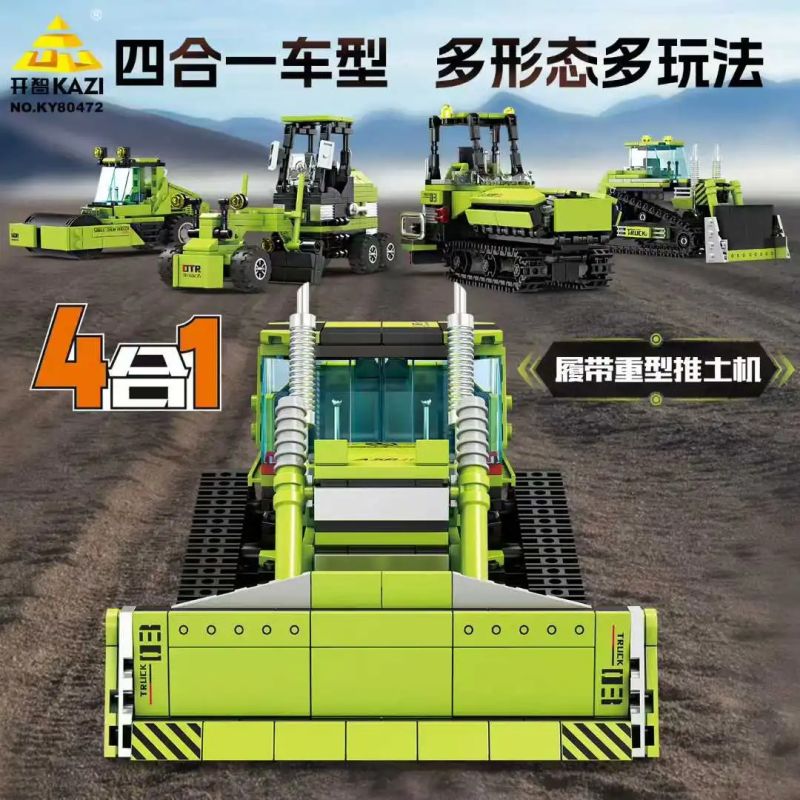 Kazi KY80472 80472 4 LOẠI XE CÔNG TRÌNH MÁY ỦI BỌC THÉP TRẢI NHỰA KÉO SAN LĂN NGANG bộ đồ chơi xếp lắp ráp ghép mô hình City Thành Phố 986 khối