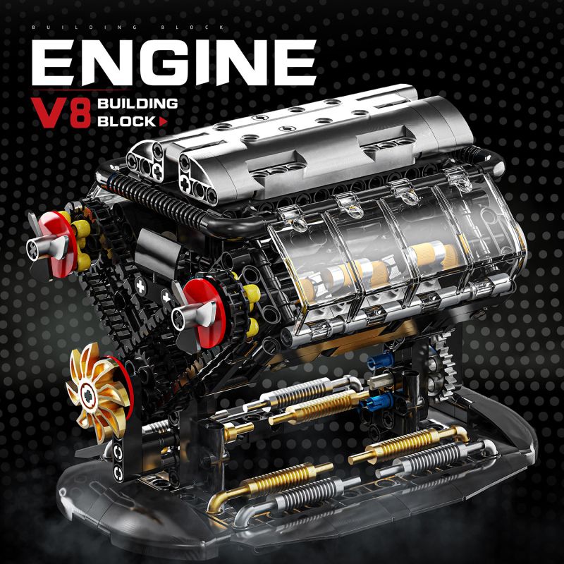 GOQI GQ-3101 3101 GQ3101 ĐỘNG CƠ V8 NHỎ bộ đồ chơi xếp lắp ráp ghép mô hình Technic MINI V8 ENGINE Kỹ Thuật Công Nghệ Cao Mô Hình Phương Tiện 502 khối