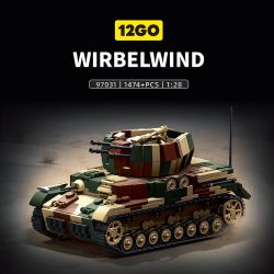 12GO 97031 PHÁO PHÒNG KHÔNG TỰ HÀNH XE TORNADO CỦA ĐỨC 1:28 tỷ lệ 1:28 bộ đồ chơi xếp lắp ráp ghép mô hình Military Army WIRBELWIND FLAKPANZER IV Quân Sự Bộ Đội 1474 khối