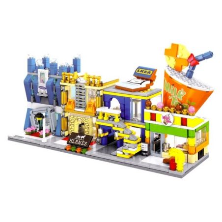 SEMBO SD6066 6066 SD6067 6067 SD6068 6068 SD6069 6069 non  BỘ 4 CỦA HÀNG NỘI THẤT THỜI TRANG TÚI XÁCH TRÀ SỮA bộ đồ chơi xếp lắp ráp ghép mô hình Mini Modular SEMBO BLOCK IKEA MILK TEA Đường Phố Thu Nhỏ 162 khối