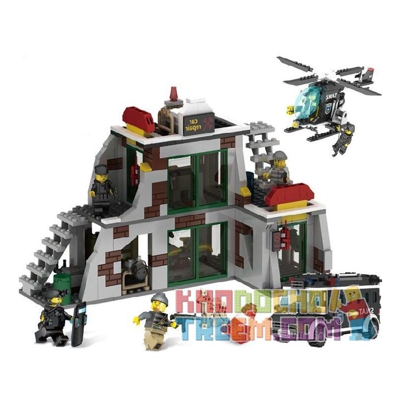 Enlighten 9414 Qman 9414 Xếp hình kiểu  MILITARY ARMY Police SWAT Raid Terrorists Đột Kích Trạm Sửa Xe Chứa Khủng Bố 703 khối