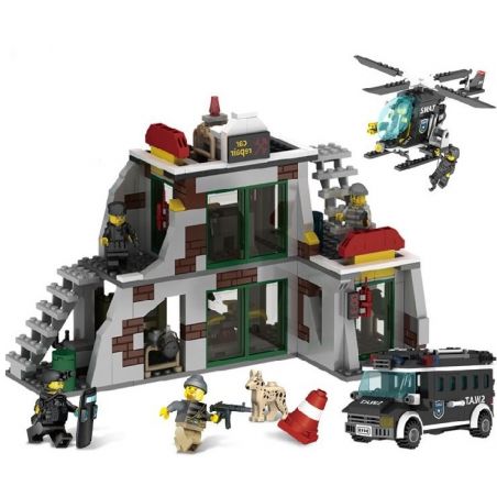 Enlighten 9414 Qman 9414 Xếp hình kiểu  MILITARY ARMY Police SWAT Raid Terrorists Đột Kích Trạm Sửa Xe Chứa Khủng Bố 703 khối