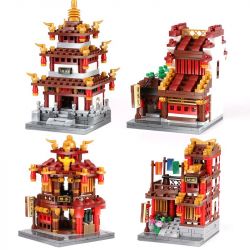 XINGBAO XB non  CHÙA TRƯỜNG HỌC CỬA HÀNG LỤA QUÁN RƯỢU bộ đồ chơi xếp lắp ráp ghép mô hình Chinatown ZHONG HUA STREET WANGJIANG TOWER、CLOTH HOUSE、LIBRARY、TEA Khu Phố Tàu 1502 khối