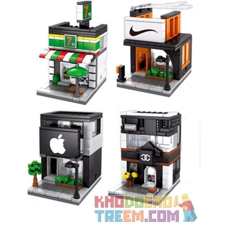 SEMBO SD6015 6015 601511 SD6014 6014 601510 SD6016 6016 SD6017 6017 non  CHUỖI CỬA HÀNG BÁN ĐỒ CAO CẤP bộ đồ chơi xếp lắp ráp ghép mô hình Mini Modular HOLIDAY STREET TRENDY SHOES SHOP CONVENLENT STORE SEMBO BLOCK APPLE CHANEL Đường Phố Thu Nhỏ 177 khối