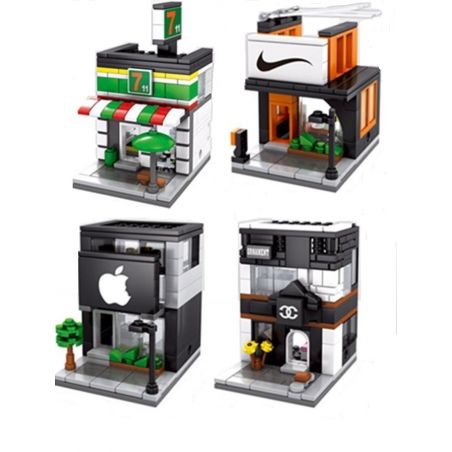 SEMBO SD6015 6015 601511 SD6014 6014 601510 SD6016 6016 SD6017 6017 non  CHUỖI CỬA HÀNG BÁN ĐỒ CAO CẤP bộ đồ chơi xếp lắp ráp ghép mô hình Mini Modular HOLIDAY STREET TRENDY SHOES SHOP CONVENLENT STORE SEMBO BLOCK APPLE CHANEL Đường Phố Thu Nhỏ 177 khối