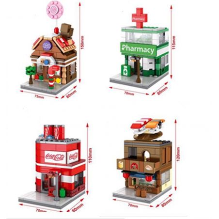 SEMBO SD6024 6024 601515 SD6022 6022 601514 SD6023 6023 SD6025 6025 non  PHỐ THƯƠNG MẠI VÀ NGÔI NHÀ KẸO NGỌT TRÊN ĐƯỜNG bộ đồ chơi xếp lắp ráp ghép mô hình Mini Modular HOLIDAY STREET SODA DRINK CANDY HOUSE SEMBO BLOCK PHARMACY Đường Phố Thu Nhỏ 189 khối