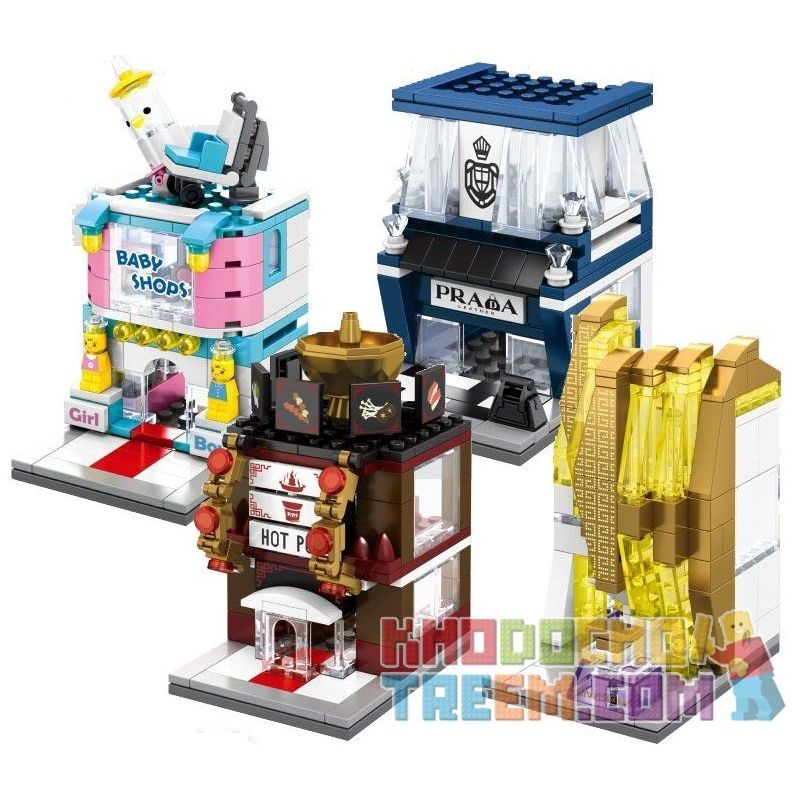 SEMBO SD6034 6034 SD6035 6035 SD6036 6036 SD6037 6037 non  CỬA HÀNG ĐỒ SƠ SINH THỜI TRANG CAO CẤP NƯỚC HOA QUÁN LẨU bộ đồ chơi xếp lắp ráp ghép mô hình Mini Modular SEMBO BLOCK Đường Phố Thu Nhỏ 154 khối