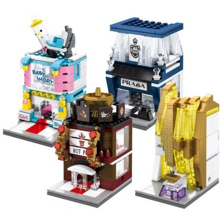 SEMBO SD6034 6034 SD6035 6035 SD6036 6036 SD6037 6037 non  CỬA HÀNG ĐỒ SƠ SINH THỜI TRANG CAO CẤP NƯỚC HOA QUÁN LẨU bộ đồ chơi xếp lắp ráp ghép mô hình Mini Modular SEMBO BLOCK Đường Phố Thu Nhỏ 154 khối