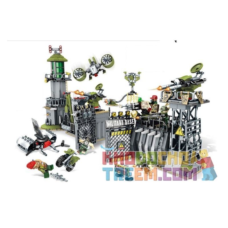 SEMBO 11720 non  TẤN CÔNG DOANH TRẠI QUÂN ĐỘI bộ đồ chơi xếp lắp ráp ghép mô hình Black Gold Cuộc Chiến Vàng Đen 761 khối