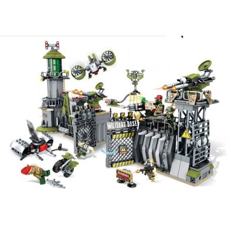 SEMBO 11720 non  TẤN CÔNG DOANH TRẠI QUÂN ĐỘI bộ đồ chơi xếp lắp ráp ghép mô hình Black Gold Cuộc Chiến Vàng Đen 761 khối