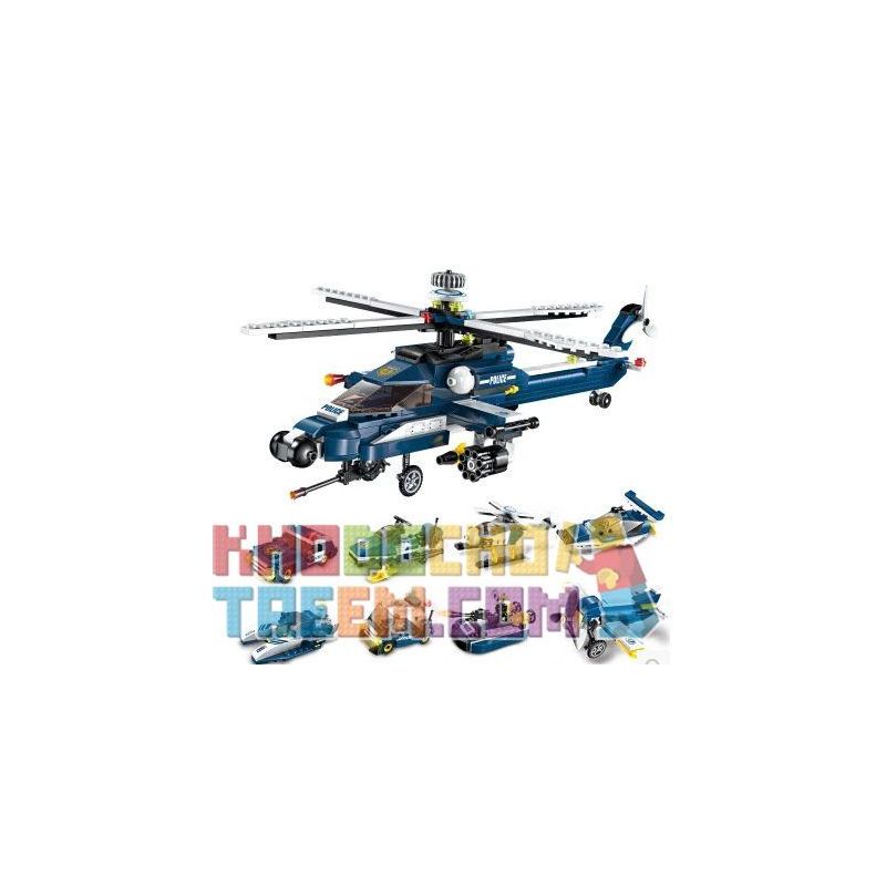 Enlighten 1801 Qman 1801 non  MÁY BAY TRỰC THĂNG VŨ BÃO 8 TRONG 1 bộ đồ chơi xếp lắp ráp ghép mô hình Transformers COMBAT ZONES SERIES Robot Đại Chiến Người Máy Biến Hình 381 khối