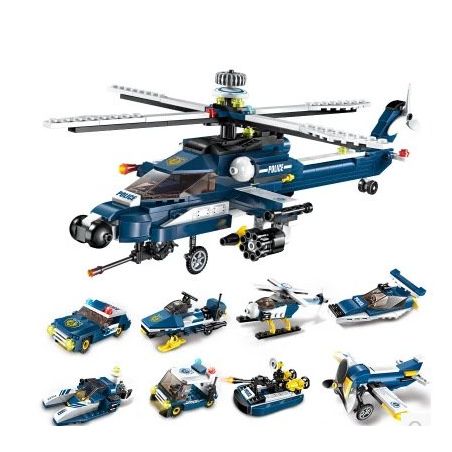 Enlighten 1801 Qman 1801 non  MÁY BAY TRỰC THĂNG VŨ BÃO 8 TRONG 1 bộ đồ chơi xếp lắp ráp ghép mô hình Transformers COMBAT ZONES SERIES Robot Đại Chiến Người Máy Biến Hình 381 khối