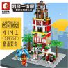 SEMBO SD6750 6750 Xếp hình kiểu  MODULAR BUILDINGS KFC Starbucks McDonalds 7-Eleven 4 Cửa Hàng ăn Nhanh Kết Hợp 813 khối