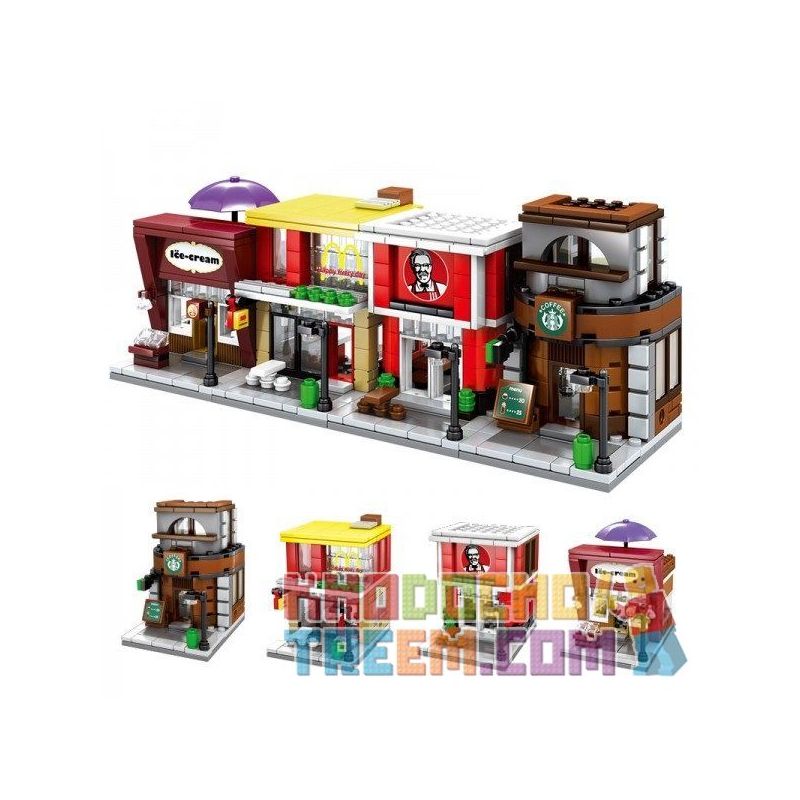 SEMBO SD6010 6010 SD6011 6011 SD6012 6012 SD6013 6013 601509 non  CÁC CỬA HÀNG VUI NHỘN TRÊN PHỐ bộ đồ chơi xếp lắp ráp ghép mô hình Mini Modular SEMBO BLOCK KFC HAAGENDAZS ICE-CREAM MCDONALD'S HOLIDAY STREET COFFEE HOUSE Đường Phố Thu Nhỏ 150 khối