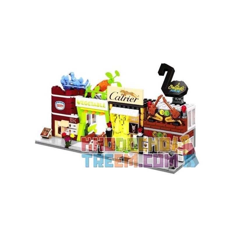 SEMBO SD6054 6054 SD6055 6055 SD6056 6056 SD6057 6057 non  BỘ 4 CỬA HÀNG TRANG SỨC ÂM NHẠC THỰC PHẨM RAU CỦ bộ đồ chơi xếp lắp ráp ghép mô hình Mini Modular SEMBO BLOCK CARTRIER MUSICAL SHOP NOSTLE VEGETABLE Đường Phố Thu Nhỏ 140 khối