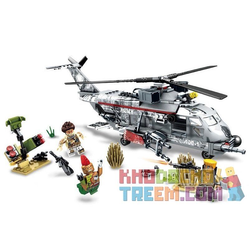 SEMBO 11688 non  NGĂN CHẶN MÁY BAY TRỰC THĂNG QUÂN ĐỘI bộ đồ chơi xếp lắp ráp ghép mô hình Black Gold Cuộc Chiến Vàng Đen 340 khối