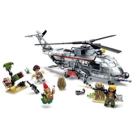 SEMBO 11688 non  NGĂN CHẶN MÁY BAY TRỰC THĂNG QUÂN ĐỘI bộ đồ chơi xếp lắp ráp ghép mô hình Black Gold Cuộc Chiến Vàng Đen 340 khối