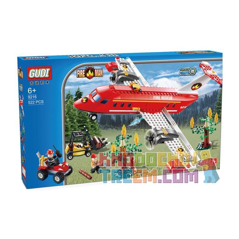 GUDI 9216 Xếp hình kiểu  CITY Fire Plane Máy Bay Cứu Hỏa Chữa Cháy Rừng 522 khối