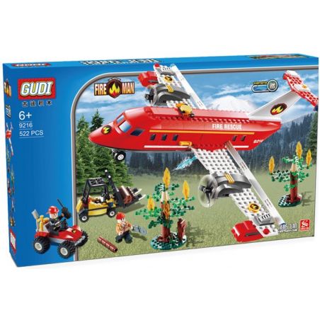 GUDI 9216 Xếp hình kiểu  CITY Fire Plane Máy Bay Cứu Hỏa Chữa Cháy Rừng 522 khối