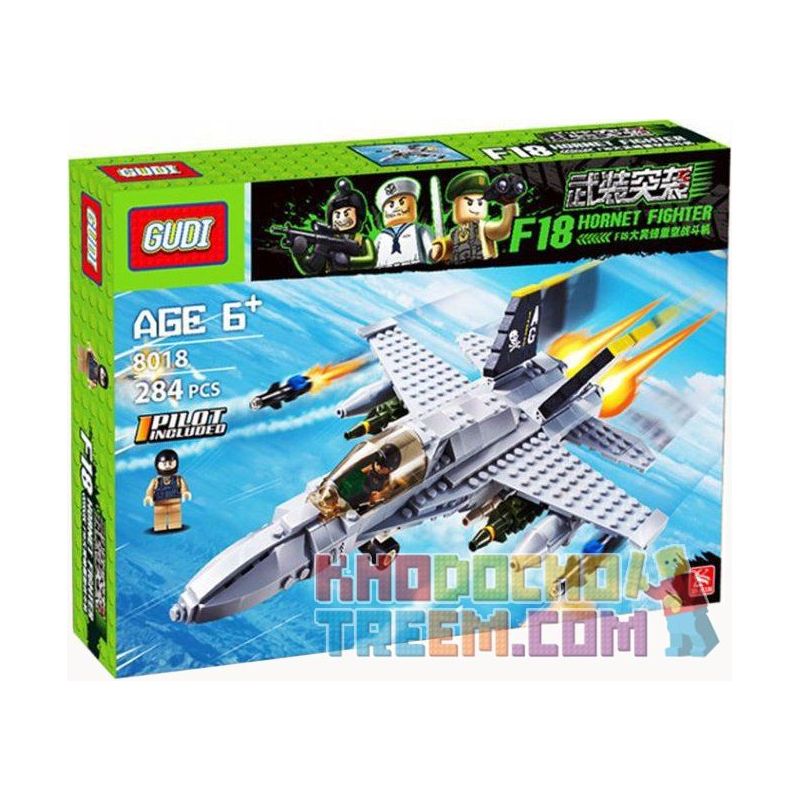 GUDI 600031A 6018 non  MÁY BAY CHIẾN ĐẤU F-18 bộ đồ chơi xếp lắp ráp ghép mô hình Military Army F18 HORNET FIGHTER Quân Sự Bộ Đội 284 khối