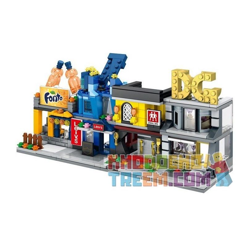 SEMBO SD6076 6076 SD6077 6077 SD6078 6078 SD6079 6079 non  BỘ 4 CỬA HÀNG THỜI TRANG GIẢI KHÁT DỤNG CỤ LÀM BẾP bộ đồ chơi xếp lắp ráp ghép mô hình Mini Modular SEMBO BLOCK D&G Đường Phố Thu Nhỏ 140 khối