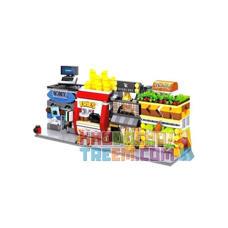 SEMBO SD6062 6062 SD6063 6063 SD6064 6064 SD6065 6065 non  BỘ 4 CỬA HÀNG QUẦN ÁO BÁNH NGỌT KHOAI TÂY CHIÊN MÁY TÍNH bộ đồ chơi xếp lắp ráp ghép mô hình Mini Modular SEMBO BLOCK BAKERY FRIES Đường Phố Thu Nhỏ 143 khối