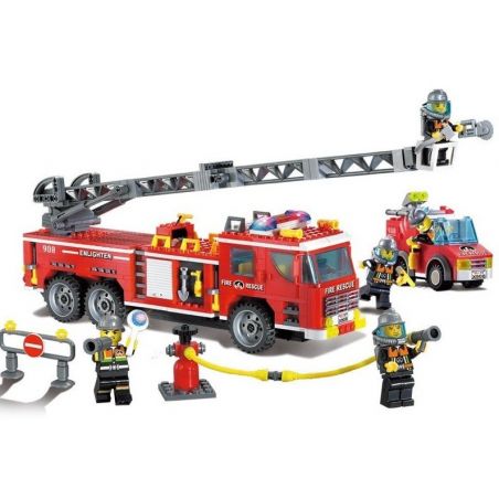 QMAN ENLIGHTEN KEEPPLEY 908 non  XE THANG CỨU HỎA LỚN VÀ CHIẾU ĐÈN bộ đồ chơi xếp lắp ráp ghép mô hình City FIRE RESCUE SCALING LADDER ENGINES Thành Phố 605 khối