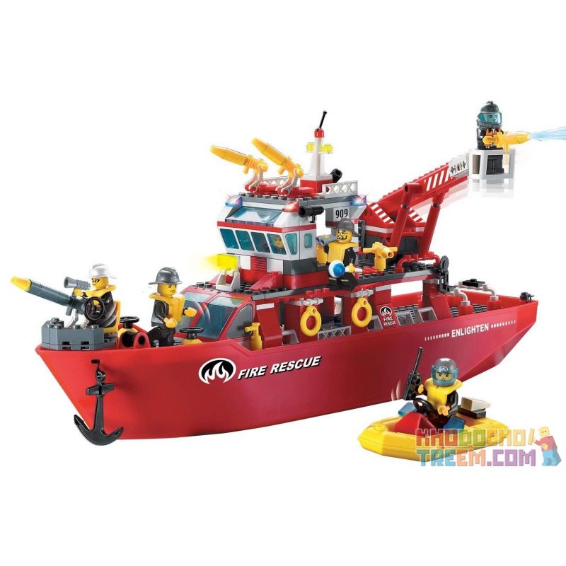 QMAN ENLIGHTEN KEEPPLEY 909 non  TÀU CỨU HỎA LỚN TRÊN BIỂN bộ đồ chơi xếp lắp ráp ghép mô hình City FIRE RESCUE MULTI-FUNCTION SHIP Thành Phố 359 khối