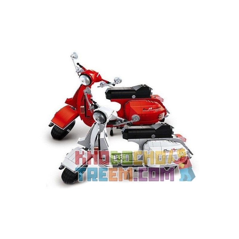 XINGBAO XB-03002 03002 XB03002 XB-03002A 03002A XB03002A non  XE MÁY VESPA P200 TRẮNG ĐỎ bộ đồ chơi xếp lắp ráp ghép mô hình Creator VESPA P200 MOTO Sáng Tạo 732 khối