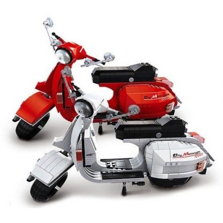 XINGBAO XB-03002 03002 XB03002 XB-03002A 03002A XB03002A non  XE MÁY VESPA P200 TRẮNG ĐỎ bộ đồ chơi xếp lắp ráp ghép mô hình Creator VESPA P200 MOTO Sáng Tạo 732 khối