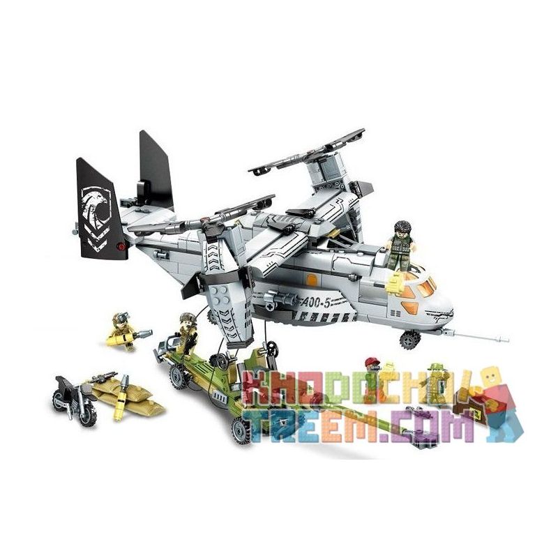 SEMBO 11712 non  NGĂN CHẶN MÁY BAY QUÂN SỰ OSPREY bộ đồ chơi xếp lắp ráp ghép mô hình Black Gold Cuộc Chiến Vàng Đen 640 khối