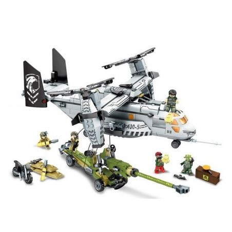 SEMBO 11712 non  NGĂN CHẶN MÁY BAY QUÂN SỰ OSPREY bộ đồ chơi xếp lắp ráp ghép mô hình Black Gold Cuộc Chiến Vàng Đen 640 khối