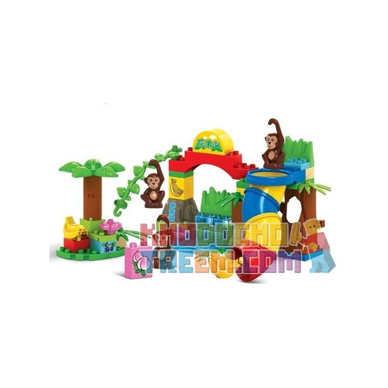 JUN DA LONG TOYS JDLT 5010A Xếp hình kiểu    Crowded Monkey Zoo Sở Thú Vui Nhộn Của Khỉ 59 khối