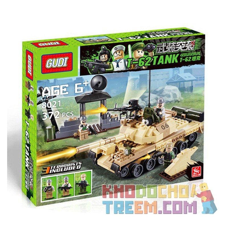GUDI 600019A non  XE TĂNG T-62 CỦA LIÊN XÔ bộ đồ chơi xếp lắp ráp ghép mô hình Military Army T-62 TANK Quân Sự Bộ Đội 372 khối